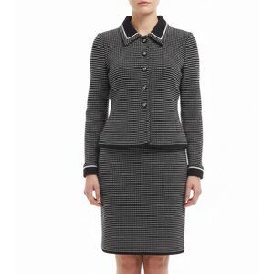 St. John Womens Black Knit Jacket & Skirt Set White Dotted Pattern Size  4 & 6